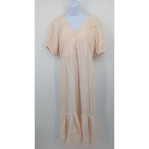 100% Cotton Old Navy Peach Textured Full Length Dress Sz M Babydoll Cottagecore - Picture 1 of 6